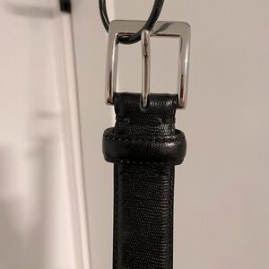 Theory Black Textured Leather Belt w Silver Buckle